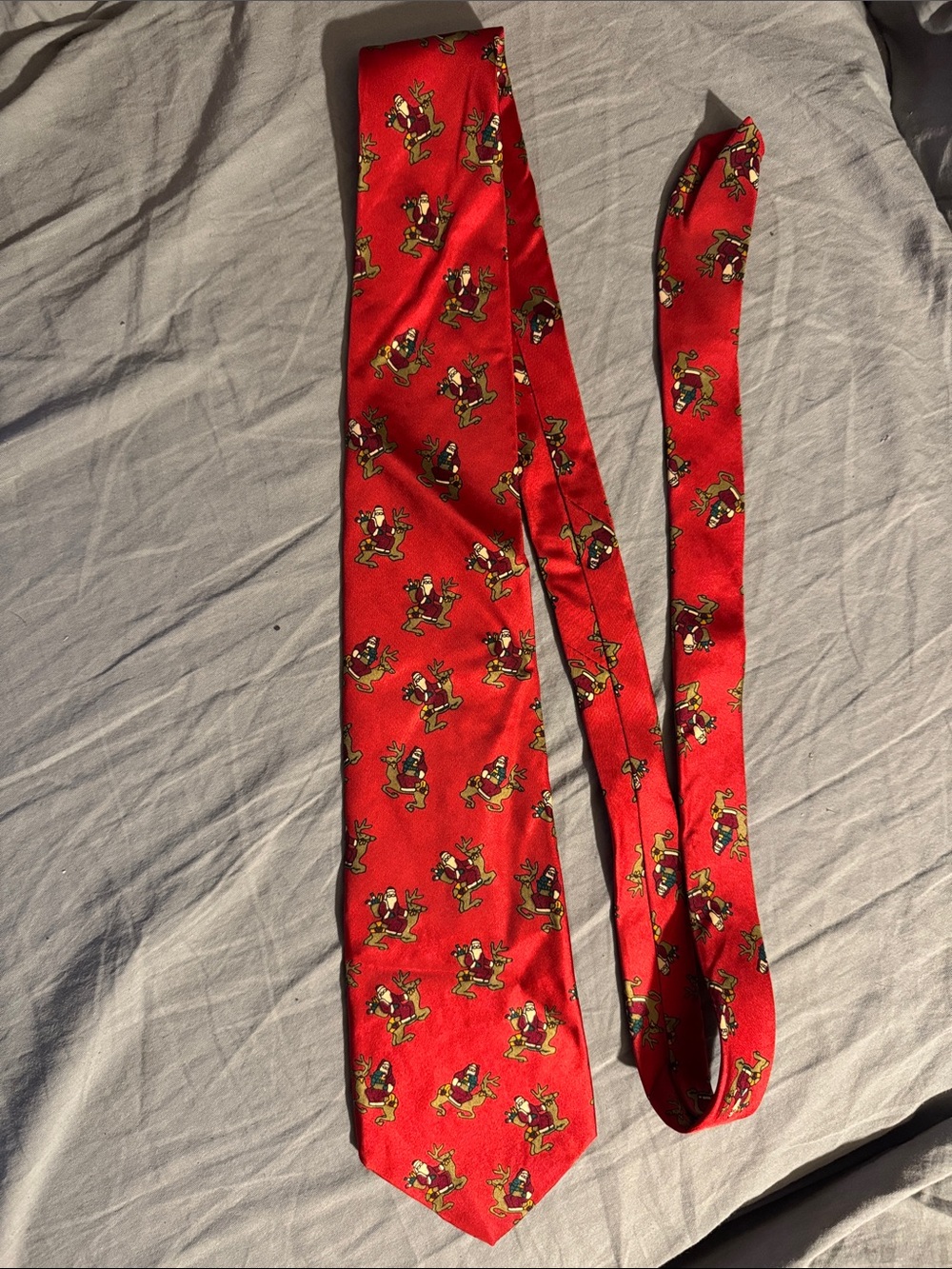 Men's Red Silk Tie - Santa Riding a Reindeer